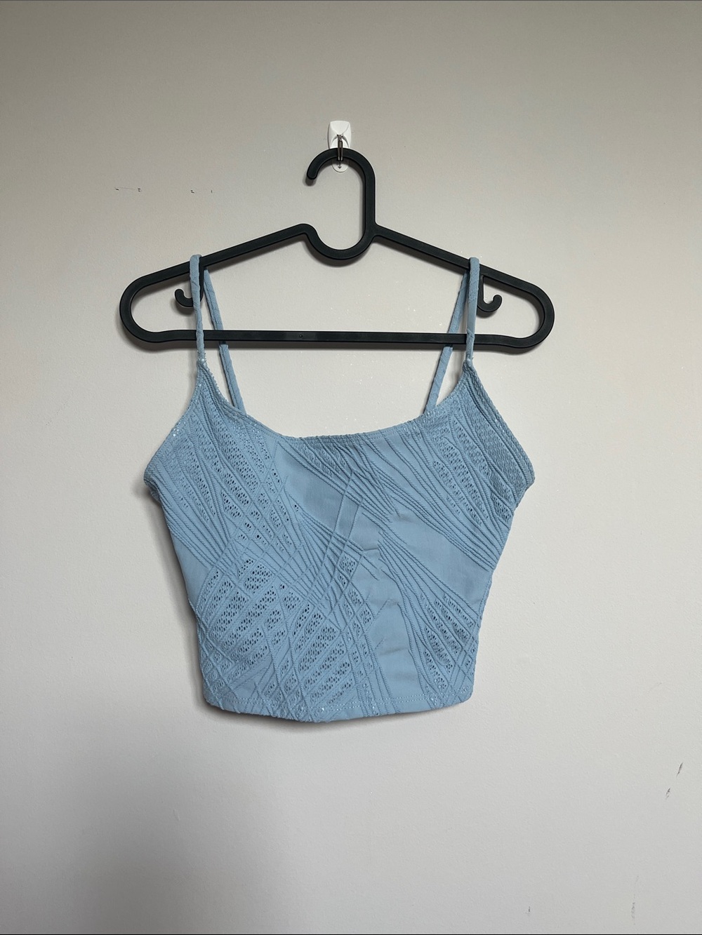 Light Blue Texture Cropped Cami Top